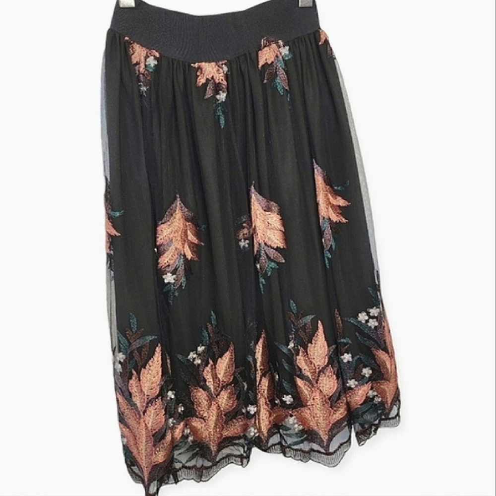 Dixie skirt embroidered chiffon full black size 6/8 - Picture 2 of 12